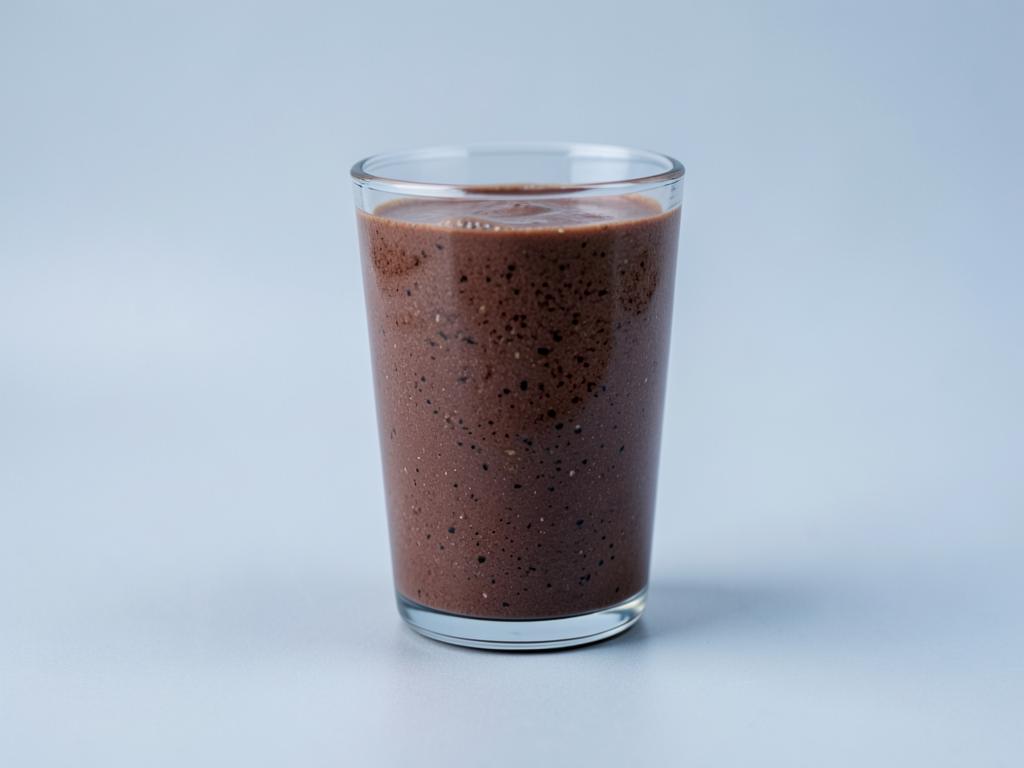 Emulsified beverage in a plain glass on a neutral surface (temporary image).